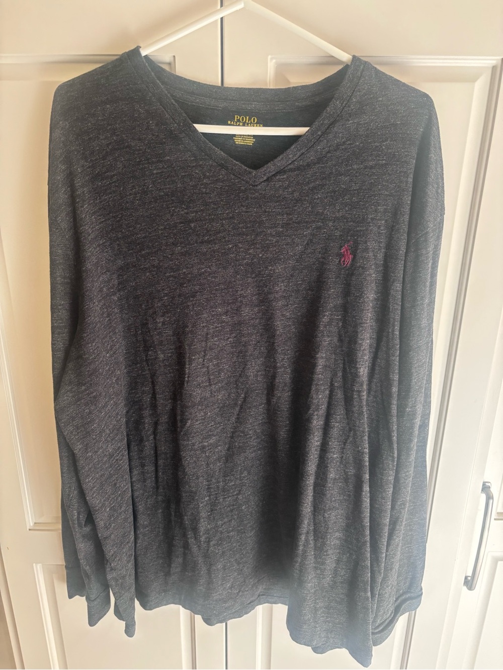 Polo by Ralph Lauren Dark Charcoal V-Neck shirt with Pink Pony